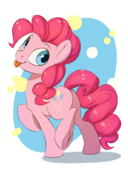 Size: 1700x2338 | Tagged: safe, artist:vistamage, pinkie pie, earth pony, pony, g4, cute, diapinkes, female, mare, raised hoof, simple background, smiling, solo, tongue out, transparent background, underhoof