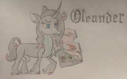 Size: 4015x2507 | Tagged: safe, artist:power-up&sky-blue, fhtng th§ ¿nsp§kbl, oleander (tfh), classical unicorn, them's fightin' herds, blackletter, community related, horn, traditional art