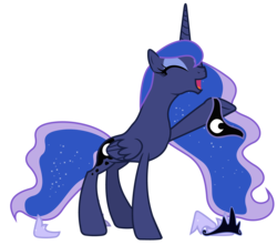 Size: 6000x5300 | Tagged: safe, artist:90sigma, edit, edited edit, editor:slayerbvc, vector edit, princess luna, alicorn, pony, g4, luna eclipsed, absurd resolution, accessory-less edit, bare hooves, crown, discarded clothing, female, happy, hoof shoes, jewelry, mare, peytral, raised hoof, regalia, shoes removed, simple background, solo, transparent background, undressed, undressing, vector