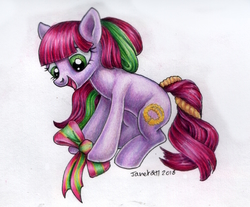 Size: 950x786 | Tagged: safe, artist:andpie, bangles (g1), earth pony, pony, g1, g4, bow, female, g1 to g4, generation leap, mare, solo, traditional art
