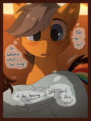 Size: 829x1100 | Tagged: safe, artist:hioshiru, quibble pants, rainbow dash, earth pony, pegasus, pony, comic:tale road, g4, blushing, cheek fluff, comic, cute, dialogue, ear fluff, female, fluffy, looking at something, male, mare, missing cutie mark, open mouth, ship:quibbledash, shipping, speech bubble, stallion, straight, thought bubble, train, wings