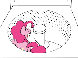 Size: 648x486 | Tagged: safe, artist:flutterluv, pinkie pie, earth pony, pony, g4, animated, behaving like a cat, cute, diapinkes, female, gif, mare, open mouth, pinkie being pinkie, pinkie in the washing machine, ponified animal photo, simple background, smiling, solo, walking, washing machine, white background