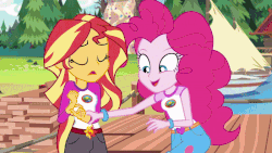 Size: 800x450 | Tagged: safe, screencap, pinkie pie, sunset shimmer, equestria girls, g4, my little pony equestria girls: legend of everfree, acid trip, animated, big lipped alligator moment, context is for the weak, female, gif, mind blown, mindfuck, mindscape, pinkie's mindspace, sunset sees things, this explains everything, thousand yard stare, wat
