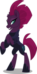 Size: 3000x5884 | Tagged: safe, artist:dashiesparkle, tempest shadow, pony, unicorn, g4, my little pony: the movie, armor, broken horn, concave belly, female, grin, happy, hoof shoes, horn, lidded eyes, looking at you, majestic, mare, pretty pretty tempest, rearing, simple background, slender, smiling, solo, thin, transparent background, vector