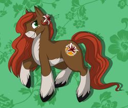 Size: 2138x1808 | Tagged: safe, artist:lilitrot, oc, oc only, oc:lilitrot, earth pony, pony, female, flower, flower in hair, mare, solo, unshorn fetlocks