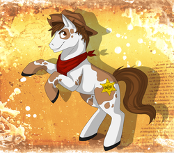 Size: 3050x2679 | Tagged: safe, artist:lilitrot, oc, oc only, earth pony, pony, hat, high res, rearing, sheriff, solo