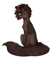 Size: 1024x1158 | Tagged: safe, artist:itsizzybel, oc, oc only, oc:sage, pony, chest fluff, horns, male, one eye closed, simple background, sitting, solo, transparent background