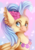 Size: 3496x4961 | Tagged: safe, artist:gela98, princess skystar, classical hippogriff, hippogriff, g4, my little pony: the movie, bust, ear fluff, female, flower, flower in hair, head, heart, heart background, painted, pink background, seashell necklace, simple background, solo