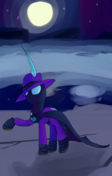 Size: 3809x6000 | Tagged: safe, artist:dinexistente, mare do well, oc, oc only, pony, g4, the mysterious mare do well, alternate universe, clothes, color, cyoa:cirquesque, feather, hat, lifted leg, mare do well costume, mist, moonlight, solo