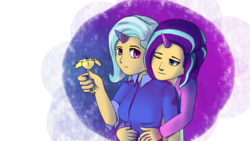 Size: 1920x1080 | Tagged: safe, artist:exomilena, starlight glimmer, trixie, human, g4, female, horn, horned humanization, humanized, lesbian, ship:startrix, shipping, simple background, transparent background