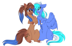 Size: 2000x1284 | Tagged: safe, artist:php146, oc, oc only, oc:heart sketch, oc:starlight starbright, pegasus, pony, unicorn, female, fluffy, lesbian, mare, oc x oc, shipping, simple background, transparent background