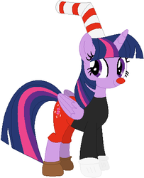 Size: 389x479 | Tagged: safe, artist:nsmah, artist:user15432, twilight sparkle, alicorn, pony, g4, barely pony related, base used, black shirt, clothes, crossover, cuphead, cuphead (character), gloves, long sleeved shirt, long sleeves, red nose, shirt, shoes, shorts, solo, straw, studio mdhr, twilight sparkle (alicorn)