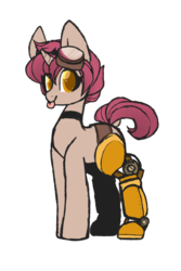 Size: 2000x3000 | Tagged: safe, artist:php172, oc, oc:berry jubilee, pony, unicorn, :p, amputee, choker, double amputee, female, freckles, goggles, high res, mare, prosthetic limb, prosthetics, silly, simple background, standing, steampunk, tongue out, transparent background
