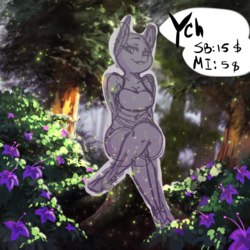 Size: 1000x1000 | Tagged: safe, artist:kennzeichen, anthro, auction, breasts, commission, female, forest, solo, your character here