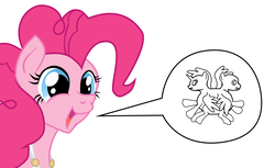 Size: 2598x1592 | Tagged: safe, artist:aaronmk, pinkie pie, earth pony, pony, g4, aristophanes, female, mare, pictogram, simple background, solo, speech bubble, white background