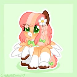 Size: 1000x1000 | Tagged: safe, artist:dreamyeevee, oc, oc only, oc:baby cakes, pony, bell, bell collar, coat markings, collar, flower, flower in hair, socks (coat markings), solo