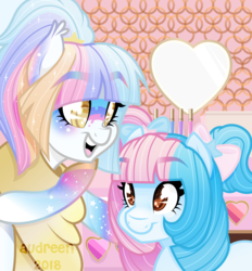 Size: 1024x1104 | Tagged: safe, artist:mavdpie, oc, oc only, oc:audreen, oc:lilac lullaby, bat pony, clothes, duo, scarf, sparkles