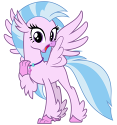 Size: 3000x3200 | Tagged: safe, artist:cheezedoodle96, silverstream, classical hippogriff, hippogriff, g4, school daze, .svg available, excited, female, gasp, high res, jewelry, looking at you, necklace, open mouth, silly, simple background, smiling, solo, spread wings, svg, transparent background, vector, wings