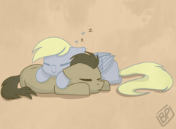 Size: 3400x2500 | Tagged: safe, artist:glitterstar2000, derpy hooves, doctor whooves, time turner, earth pony, pegasus, pony, g4, background pony, cute, doctorbetes, female, high res, male, mare, pony pile, pony pillow, ship:doctorderpy, shipping, simple background, sleeping, smiling, stallion, straight, z, zzz