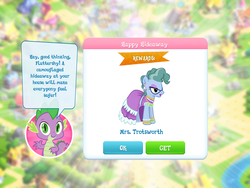 Size: 2048x1536 | Tagged: safe, gameloft, mrs. trotsworth, spike, earth pony, pony, g4, female, game, game screencap, mare