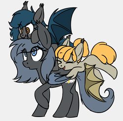 Size: 2880x2828 | Tagged: safe, artist:robiinart, oc, oc only, oc:angel tears, oc:luca, oc:speck, bat pony, climbing, eye clipping through hair, family, female, filly, group, high res, mare, mother and daughter