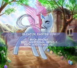 Size: 1920x1700 | Tagged: safe, artist:elzafox, oc, oc only, earth pony, pegasus, pony, unicorn, commission, easter, holiday, solo, spread wings, wings, your character here