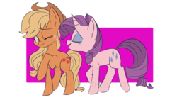 Size: 705x397 | Tagged: safe, artist:drawbauchery, artist:lordsauronthegreat, applejack, rarity, earth pony, pony, unicorn, g4, collaboration, cowboy hat, eyes closed, female, hat, lesbian, mare, ship:rarijack, shipping, smiling, stetson