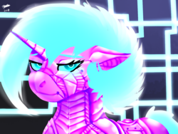 Size: 1600x1200 | Tagged: safe, artist:brainiac, oc, oc only, pony, robot, robot pony, unicorn, female, floppy ears, holographic mane, mare, solo