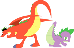 Size: 3587x2341 | Tagged: safe, artist:porygon2z, spike, dragon, g4, american dragon jake long, butt, crossover, dragonbutt, duo, high res, jake long, male, mooning, raised tail, simple background, tail, transparent background