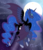 Size: 1540x1775 | Tagged: safe, artist:djspark3, princess luna, alicorn, pony, g4, alternate design, curved horn, dragon wings, ear fluff, ethereal mane, fangs, female, flying, full moon, horn, hybrid wings, looking at you, looking back, looking back at you, mare, moon, night, night sky, sky, slit pupils, solo, starry mane, starry night, stars, underhoof, unshorn fetlocks, wings