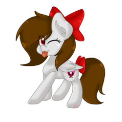 Size: 768x768 | Tagged: safe, artist:chicasparkle, artist:rsa.fim, oc, oc only, oc:whisper hope, pegasus, pony, art trade, female, mare, one eye closed, red eyes, ribbon, simple background, solo, tail wrap, tongue out, transparent background, unitárium, wink