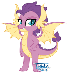 Size: 765x820 | Tagged: safe, artist:tambelon, oc, oc only, oc:sizzle, dragon, female, horns, offspring, parent:smolder, parent:spike, parents:spolder, show accurate, solo