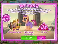 Size: 2048x1536 | Tagged: safe, gameloft, aroma hathor, prince hisan, silver spoon, somnambula, earth pony, pegasus, pony, g4, advertisement, background pony, candle, clothes, costs real money, crack is cheaper, dress, ear piercing, earring, female, fresco, game, game screencap, gem, introduction card, jewelry, male, mare, piercing, somnambula (location), stallion