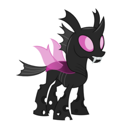 Size: 550x550 | Tagged: safe, artist:ashidaru, oc, oc only, changeling, fangs, purple changeling, simple background, solo, transparent background