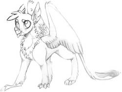 Size: 729x555 | Tagged: safe, artist:evergreen-gemdust, gallus, griffon, g4, school daze, grayscale, male, monochrome, solo, tongue out, traditional art