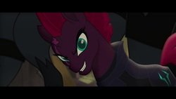 Size: 1920x1080 | Tagged: safe, screencap, tempest shadow, g4, my little pony: the movie, discovery, evil grin, grin, klugetown, silly little ponies, sinister, smiling, storm guard, tempest shadow's bodyguard
