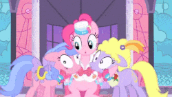 Size: 480x270 | Tagged: safe, edit, edited edit, edited screencap, screencap, pinkie pie, sweetie belle, earth pony, pony, unicorn, for whom the sweetie belle toils, g4, season 1, season 4, the best night ever, animated, at the gala, eat the camera, eaten alive, falling, female, filly, filly prey, foal, gif, macro, mare, mawshot, micro, mouth, nose in the air, open mouth, screaming, singing, sweetie belle nabbing uvula, uvula, uvula shaking, volumetric mouth, vore