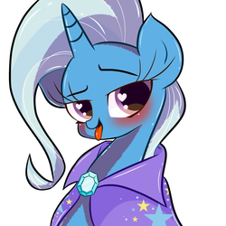 Size: 768x768 | Tagged: safe, artist:nanima, trixie, pony, unicorn, g4, cape, clothes, cute, diatrixes, female, heart eyes, looking at you, mare, simple background, solo, tongue out, trixie's cape, white background, wingding eyes