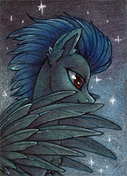 Size: 432x600 | Tagged: safe, artist:dragonataxia, oc, oc only, pegasus, pony, night, night sky, sky, traditional art