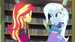Size: 1920x1080 | Tagged: safe, screencap, sunset shimmer, trixie, equestria girls, equestria girls specials, g4, my little pony equestria girls: better together, my little pony equestria girls: forgotten friendship, carrot, cute, diatrixes, duo, duo female, female, food