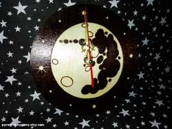 Size: 2560x1920 | Tagged: safe, artist:aracage, clock, etsy, irl, mare in the moon, moon, photo, pyrography, traditional art, woodwork