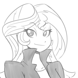 Size: 500x500 | Tagged: dead source, safe, artist:reiduran, sunset shimmer, equestria girls, g4, female, looking at you, monochrome, sketch, smiling, solo