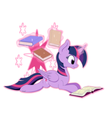 Size: 2500x2900 | Tagged: safe, artist:theartistsora, twilight sparkle, alicorn, pony, g4, book, cutie mark background, female, folded wings, glowing horn, high res, horn, levitation, magic, magic aura, mare, outline, prone, reading, simple background, solo, telekinesis, transparent background, twilight sparkle (alicorn)