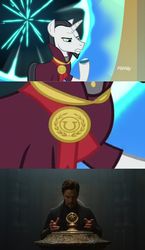 Size: 960x1660 | Tagged: safe, edit, edited screencap, screencap, chancellor neighsay, g4, school daze, amulet, angry, discovery family logo, doctor strange, eye of agamotto, portal