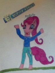 Size: 460x609 | Tagged: safe, artist:whooveshoovesdoctor, pinkie pie, earth pony, pony, semi-anthro, g4, art, colored, colored pencil drawing, fortnite, traditional art