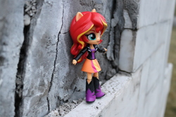 Size: 6000x4000 | Tagged: safe, artist:artofmagicpoland, sunset shimmer, equestria girls, g4, doll, equestria girls minis, irl, james bond, photo, pony ears, solo, toy, wall