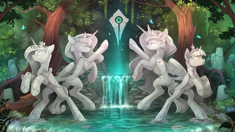 Mlp Princess Porn - 1694713 - safe, artist:yakovlev-vad, princess cadance, princess celestia,  princess luna, twilight sparkle, alicorn, butterfly, pony, alicorn  tetrarchy, beautiful, bipedal, colored, commission, eyes closed, female,  forest, frog (hoof), lighting, looking