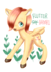 Size: 672x958 | Tagged: safe, artist:shusu, fluttershy, deer, original species, peryton, g4, deerified, female, flutterdeer, solo, species swap, wings