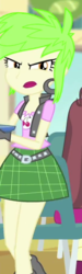 Size: 271x901 | Tagged: safe, screencap, cherry crash, equestria girls, equestria girls specials, g4, my little pony equestria girls: better together, my little pony equestria girls: forgotten friendship, angry, belt, clothes, cropped, ear piercing, earring, jewelry, legs, looking at you, miniskirt, piercing, plaid skirt, skirt
