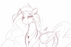 Size: 2048x1360 | Tagged: safe, artist:dragk, princess celestia, alicorn, pony, g4, cross, cutie mark, female, horn, looking at you, patreon, patreon reward, sketch, smiling, solo, wings